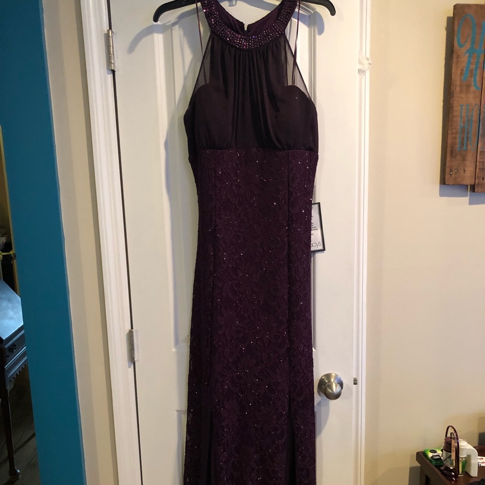 Nightway lace halter gown, eggplant color. - Picture 4 of 4